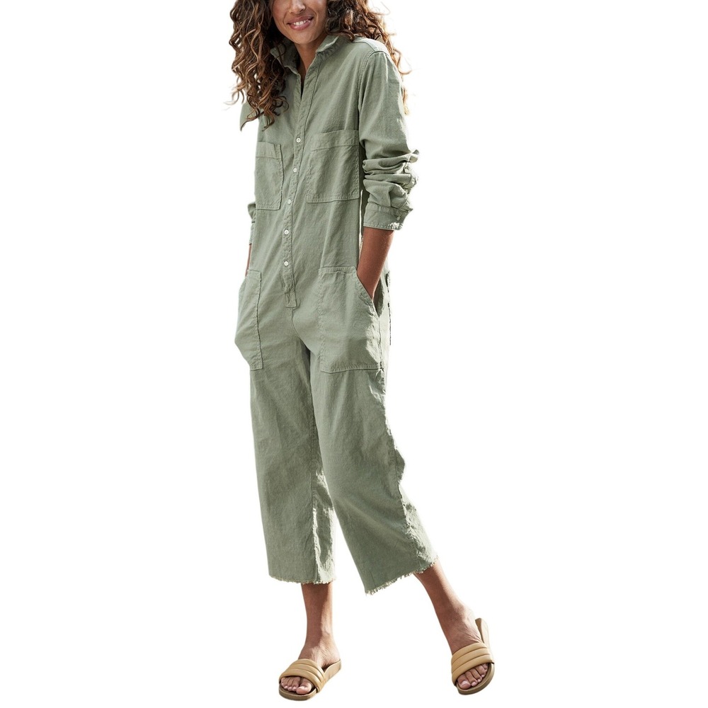 Frank & Eileen Northern Ireland Cotton Flax Jumpsuit Sage XL Utility‎ USA Made